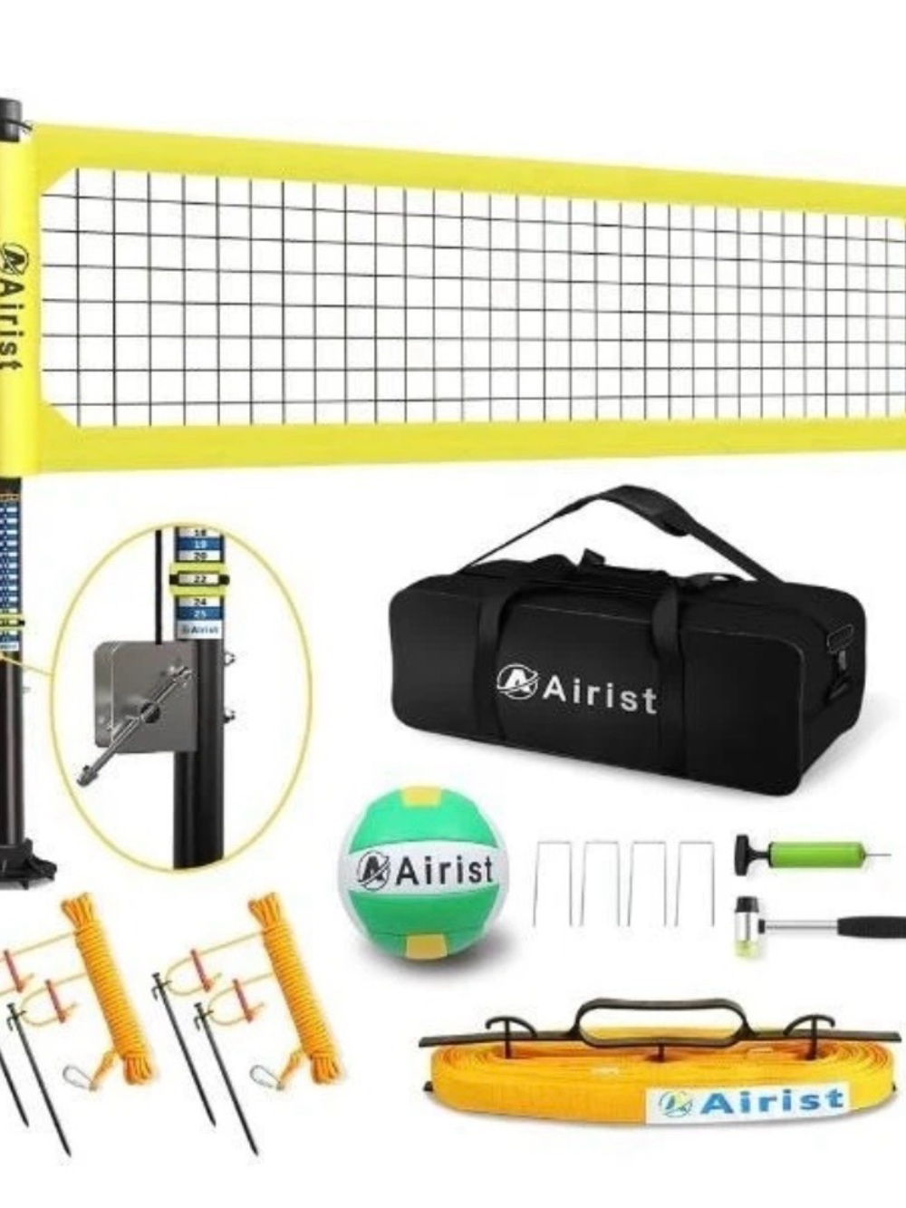 Yellow Portable Volleyball Net Set with Carry Bag